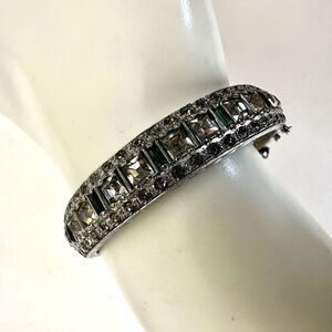 Allco silver green rhinestone bangle 
 hinged bracelet